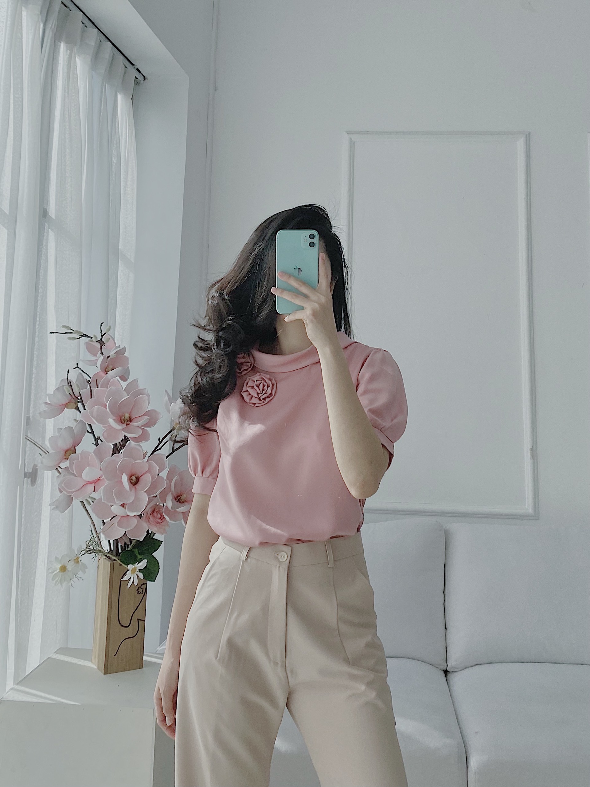 Áo Kiểu Nữ Công Sở Cổ Lọ Phối Nơ Tay Ngắn Thời Trang Eden - ASM156