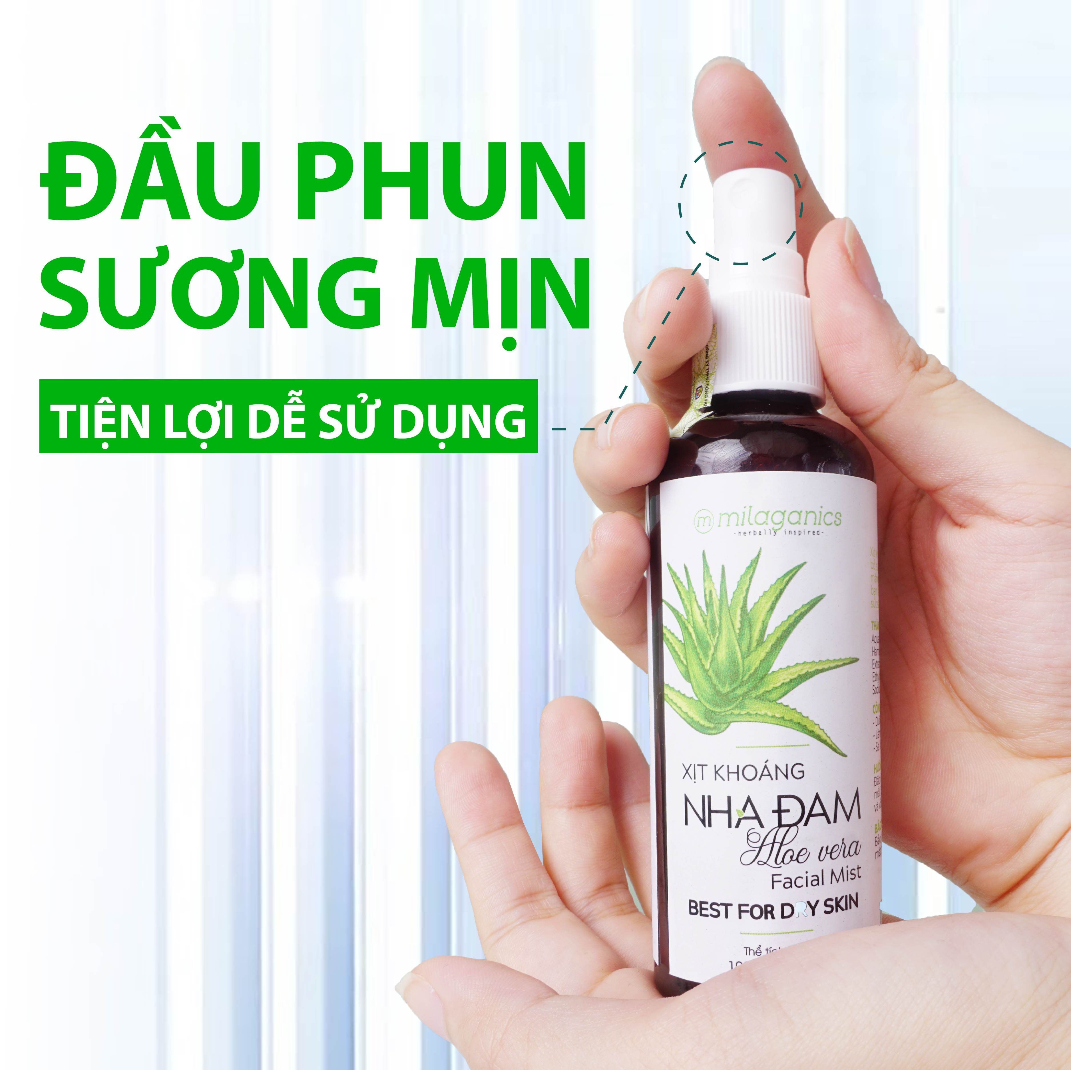 Xịt Khoáng Nha Đam Cấp Nước Tức Thì, Làm Dịu Da &amp; Cân Bằng Độ Ẩm MILAGANICS 100ml (Chai)