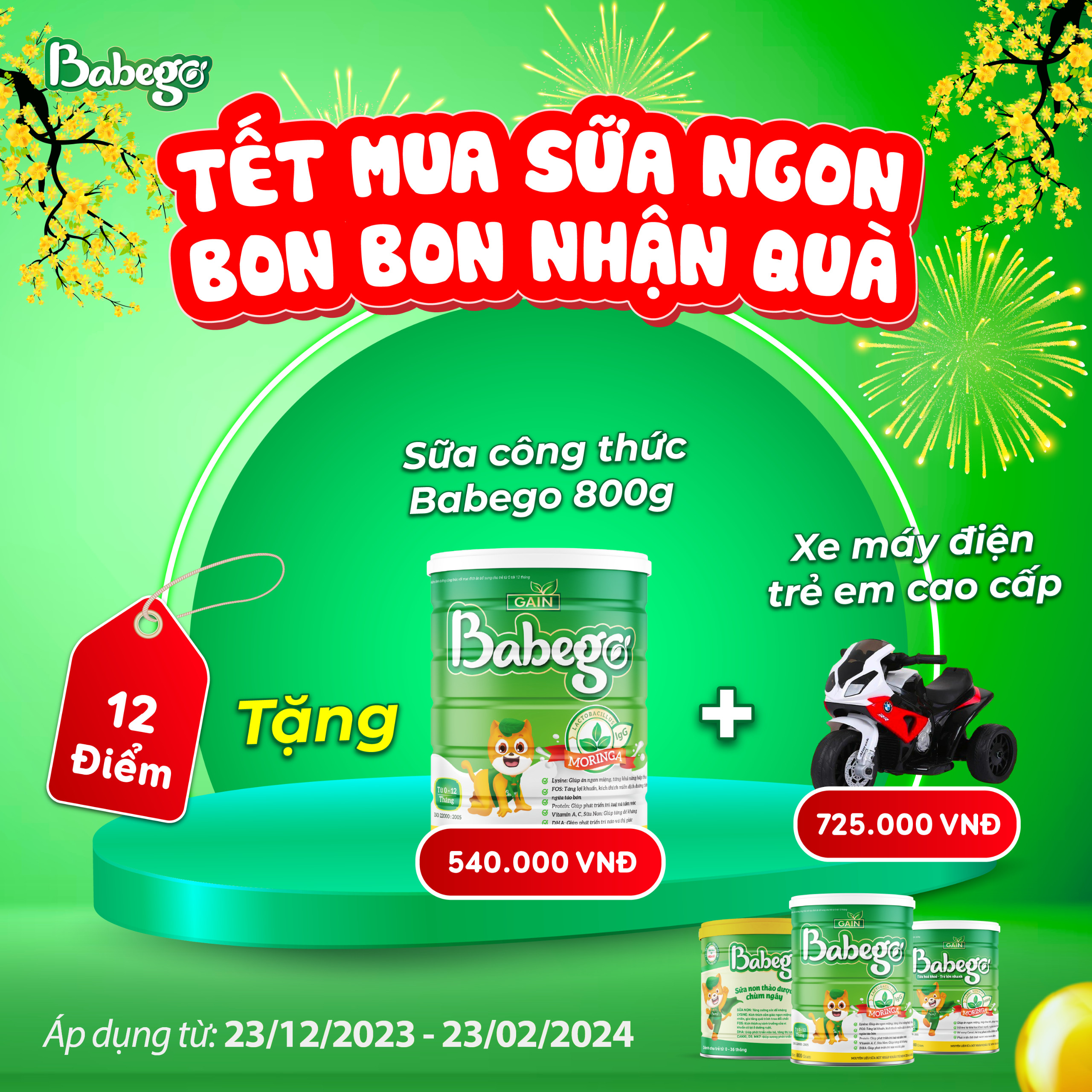 [Combo 12 lon tặng 1 SCT 800gr + quà] Sữa mát tăng cân, cải thiện biếng ăn, táo bón cho bé phát triển toàn diện Babego 0-12 tháng