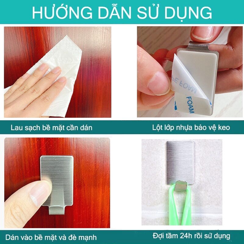 Móc Treo Quần Áo Đồ Dùng Gia Đình INOX SUS304 Dán Tường Gạch Men Keo 3M