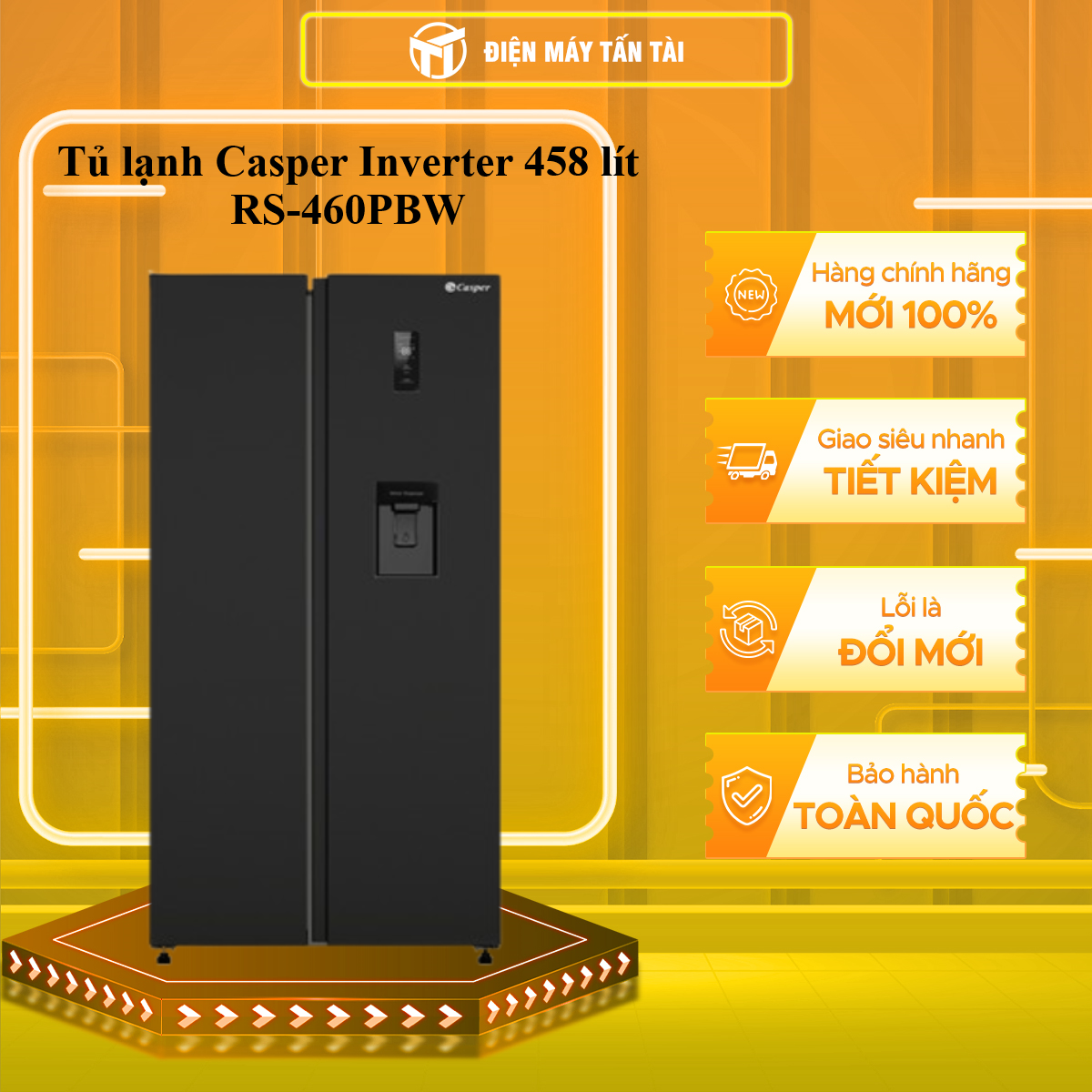 Tủ Lạnh Casper Inverter Side By Side 458 Lít EcoFresh RS-460PBW - Hàng Chính Hãng - Chỉ Giao HCM