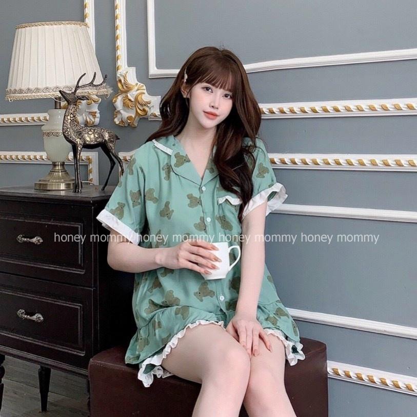 Bộ Pijama Bầu Mùa Hè Họa Tiết Gấu Dễ Thương Xinh Xắn Mặc Ở Nhà Chất Mát HT4659 Honey Mommy