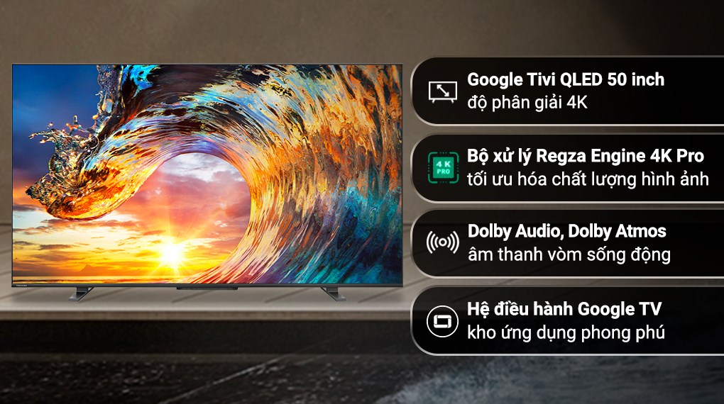 Smart TV TOSHIBA Google QLED Quantum Dot 4k UHD 50'' 50M550LP - Tìm kiếm bằng giọng nói rảnh tay - Bảo hành chính hãng 2 năm