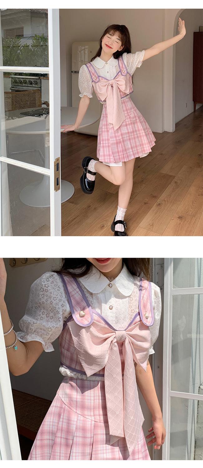 CHENGRUI tây ngọt ngào cay giảm tuổi học viện phong nửa người váy hai mảnh jk váy mùa hè dễ thương thiếu nữ cung bộ