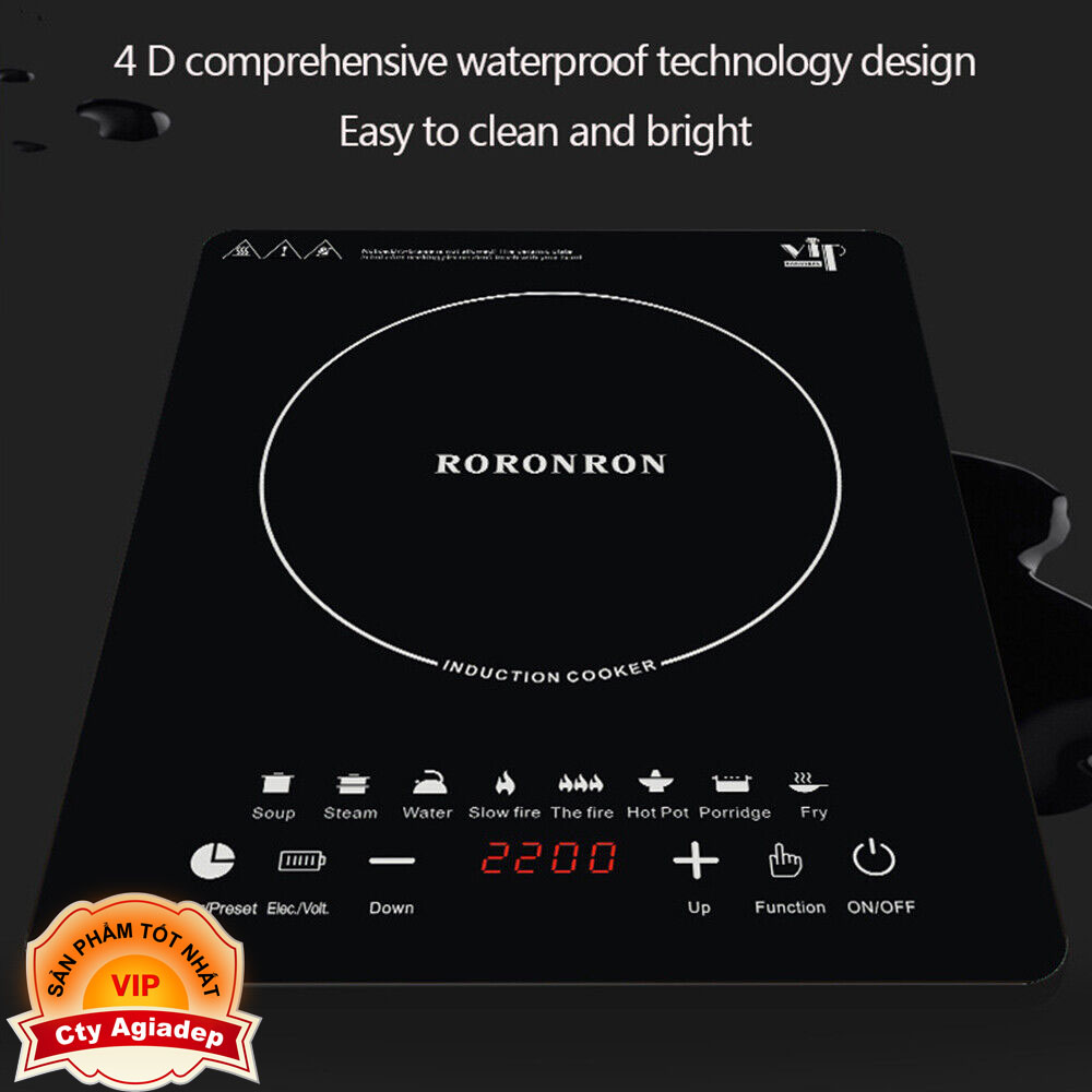bếp từ cao cấp nấu siêu nhanh RONRON 2200W mặt kính pha lê đen