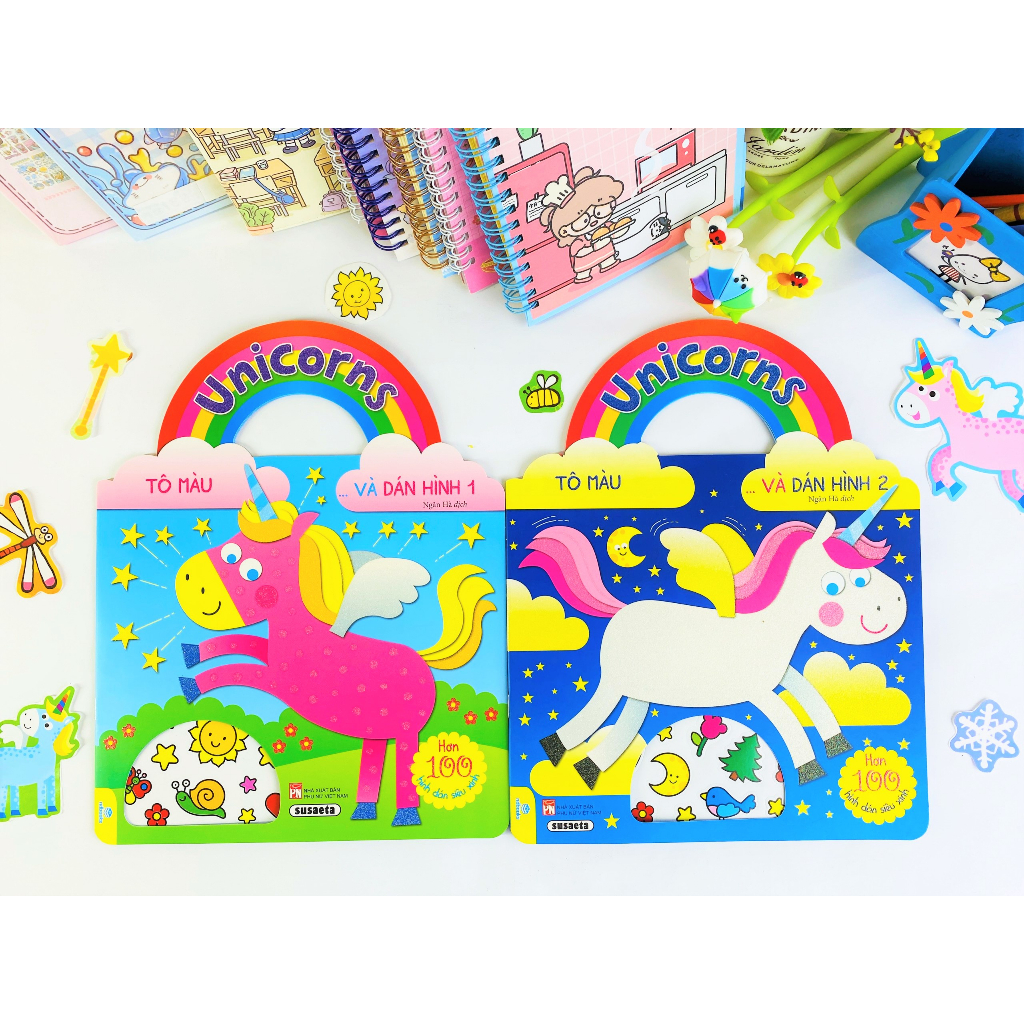 Sách - Combo 2 Cuốn Unicorns Tô Màu Và Dán Hình - Hơn 100 hình dán siêu xinh - ndbooks