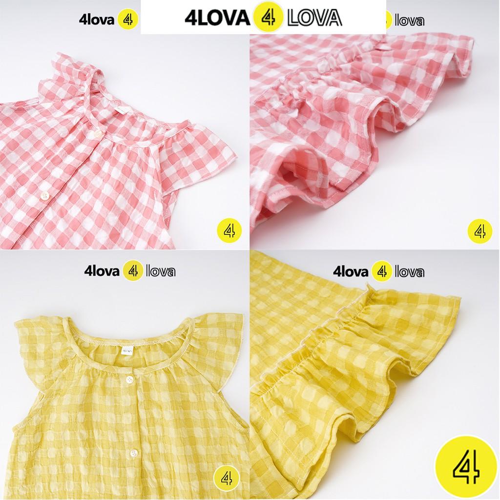 Váy bé gái 4LOVA đũi cotton cánh tiên họa tiết caro cài cúc 8-30 kg