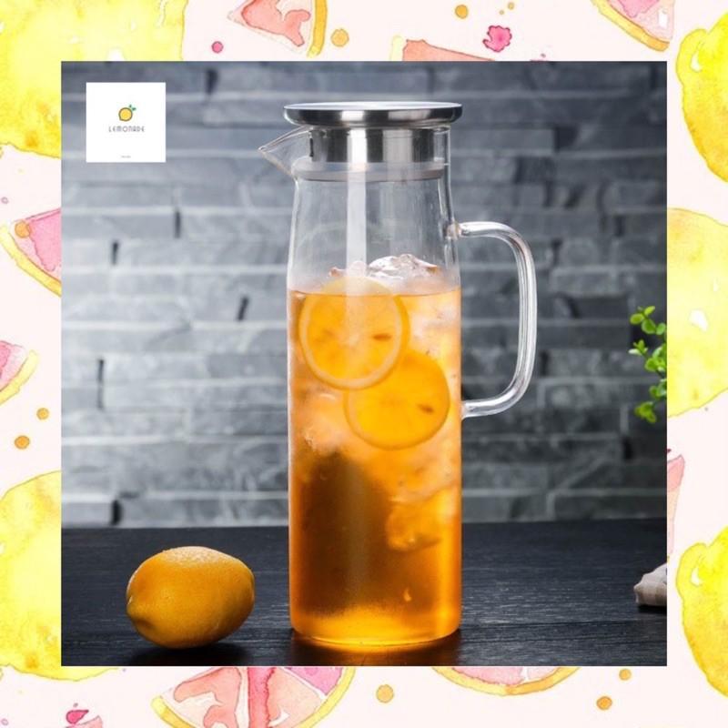 Bình trà thủy tinh chịu nhiệt dáng cao nắp inox 1000ml 1200ml 1500ml KT017