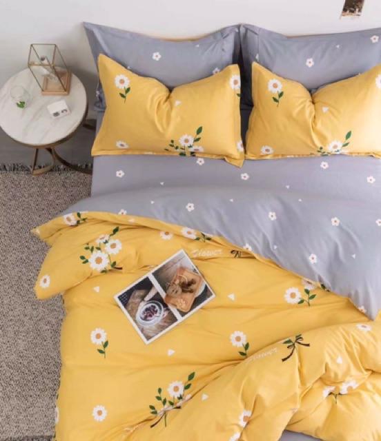Set Cotton Living Hàn Quốc Hàng Nhập Khẩu Cao Cấp 4 Món Hoa tuylip vàng và thú