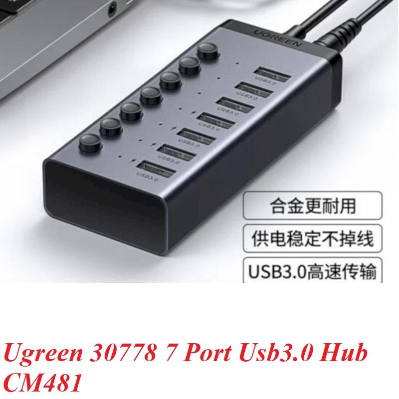 Ugreen UG30778CM481TK 1M 7 cổng màu đen có công tắc Bộ chia HUB USB 3.0 kèm cáp Usb c to type A - HÀNG CHÍNH HÃNG