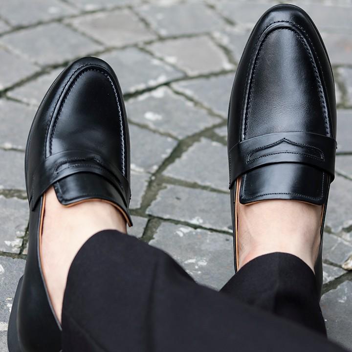 giày tây Nam buộc dây công sở lịch lãm, mẫu giày lười đen bóng không dây hót nhất