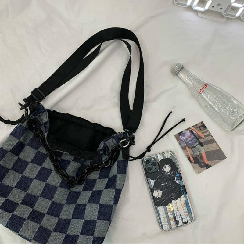 Túi Đeo Vai Nữ Đa Năng Đơn Giản Denim Túi Xách Tay Túi Tote Checkerboard Lưới Thời Trang Túi Nữ Denim Túi