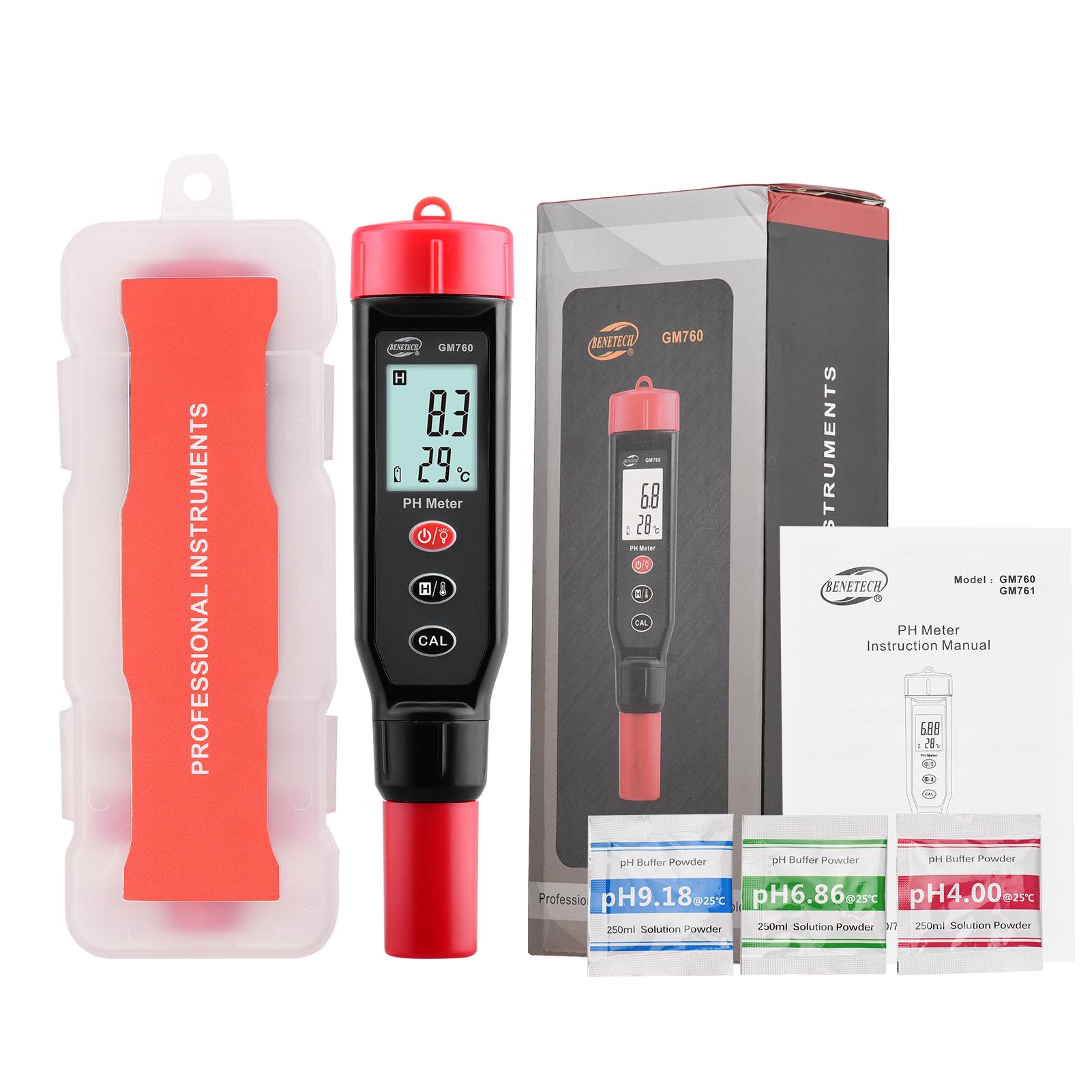 GM760 Digital PH Meter High Accuracy Water Quality Tester 2 in 1 PH/Temperature Pen ATC LCD Display Data Hold Portable PH Kit for Household Drinking Swimming Pool Aquarium