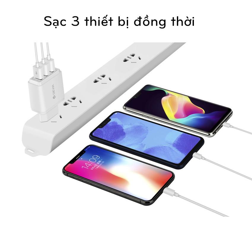 Củ sạc nhanh smart Devia 3 cổng USB - Hàng chính hãng