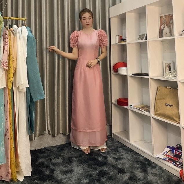 Áo dài tơ óng ánh kim cao cấp thiết kế tay mới hiện đại