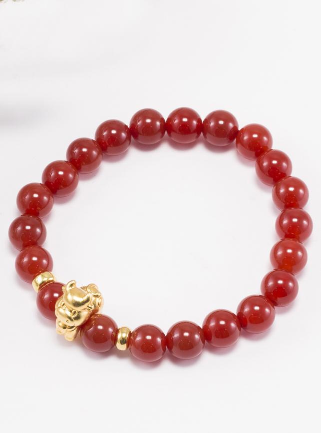 Vòng Tay Đá Mã Não Đỏ Charm Tuổi Sửu Bạc Mạ Vàng 24K Ngọc Quý Gemstones