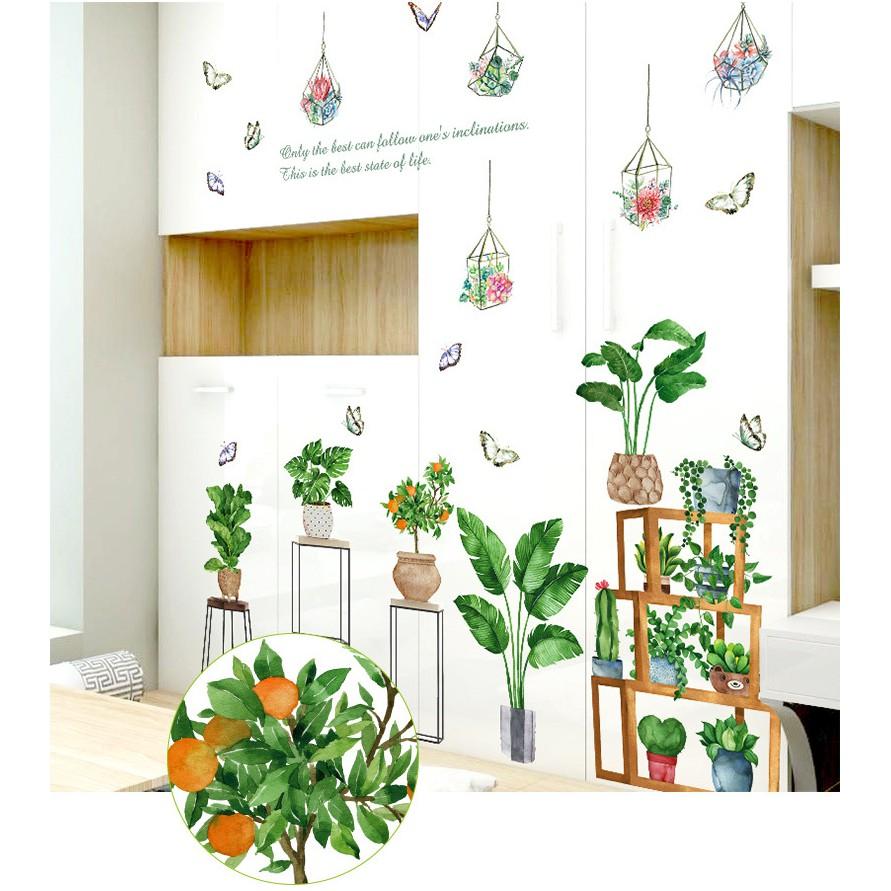Decal dán tường trang trí - KỆ CHẬU CÂY HOA LÁ CÀNH SẮC NÉT NHIỀU MẪU