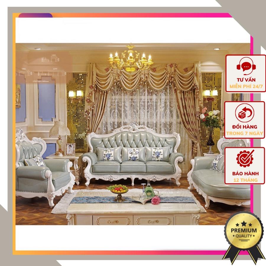 Sofa tân cổ điển hoàng gia cao cấp gỗ thịt bọc da bò Italy – sang trọng và đẳng cấp