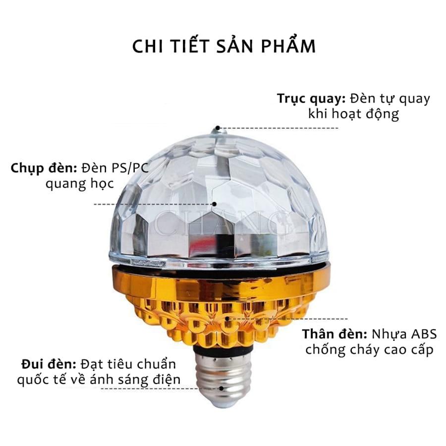 Đèn Led Nháy Chớp 7 Màu Tự Xoay Kèm Đui Tròn, Nhiều Hiệu Ứng Tia Chớp Nhấp Nháy Theo Nhạc