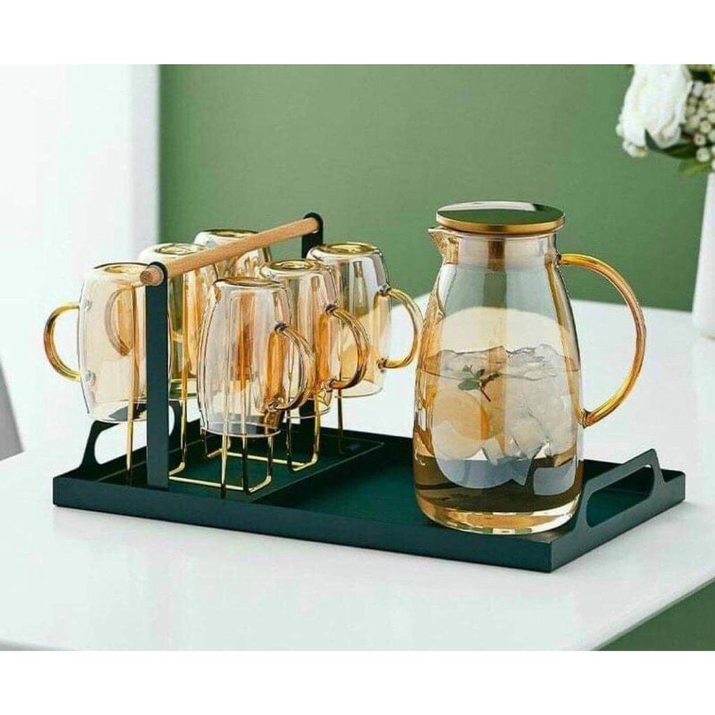 Bộ bình nước + 6 cốc thuỷ tinh đổi màu chịu nhiệt 1,8L cao cấp mẫu mới 2021_Màu ngẫu nhiên