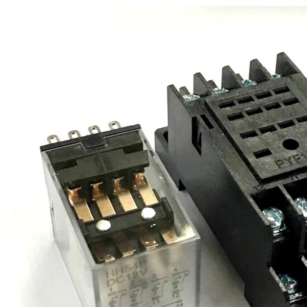 2-5pack 12VDC Coil 4PDT General Purpose Power Relay With Socket Base