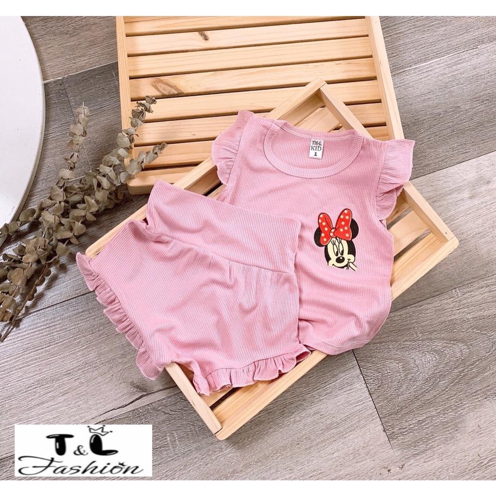 Bộ tăm lạnh cho bé gái, Bộ cộc trẻ em phong cách Hàn Quốc mùa hè mát 5-15kg