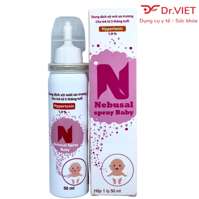 Nebusal spray Baby 1,9% - Dung dịch nước muối biển 1,9% làm sạch mũi, Nghẹt mũi, Sung huyết mũi cho trẻ em từ 3 tháng tuổi