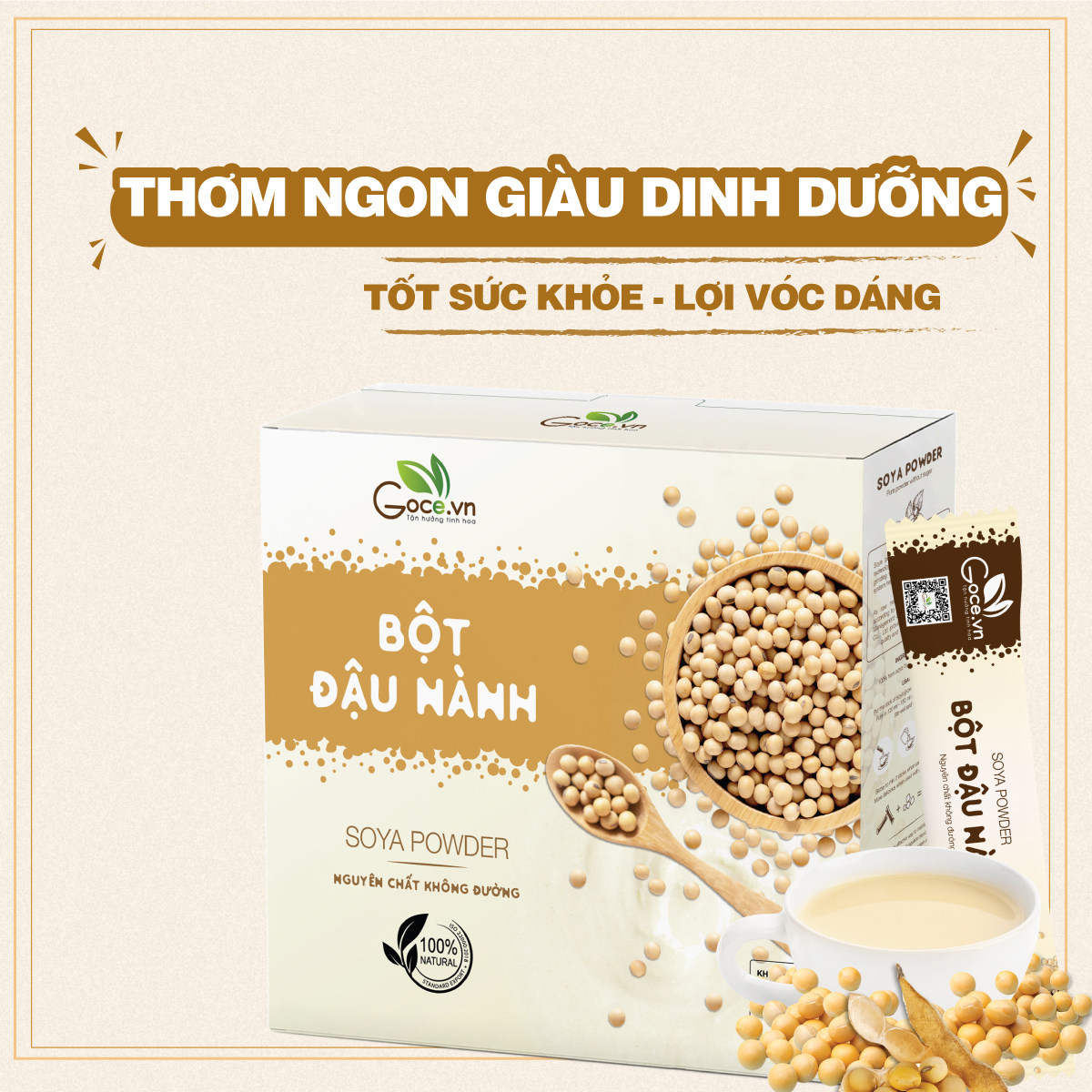 Bột đậu nành nguyên chất Goce - 180g (18 gói x 10g)