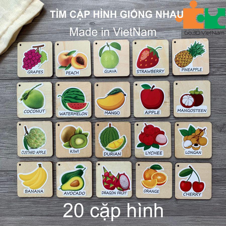 Trò chơi Tìm cặp hình giống nhau - Memory Games bằng gỗ nhiều chủ đề hỗ trợ học Tiếng Anh
