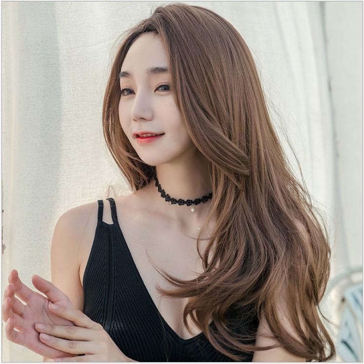 Tóc giả nữ cả đầu dài xoăn cao cấp có da đầu - TG873