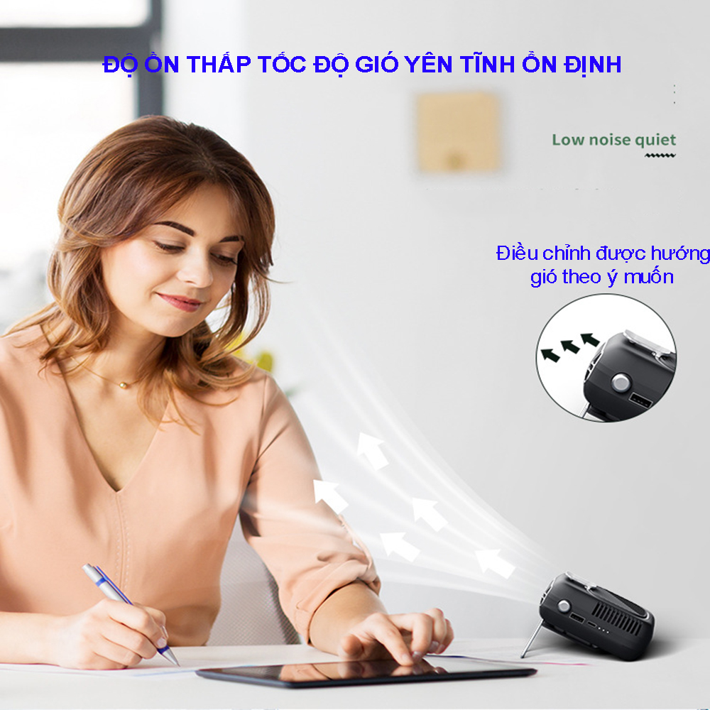 Quạt đeo cổ thắt lưng tích hợp sạc dự phòng dung lượng 10000mA công suất 8W, chức năng điều chỉnh tốc độ gió vô cấp