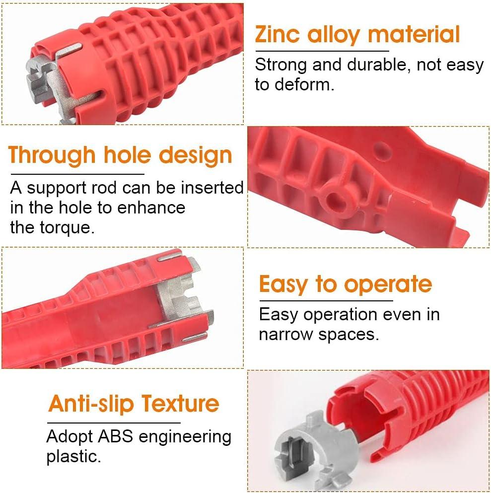 Cờ lê vặn vòi đa năng Cờ lê ống trộn hai đầu có ổ cắm Cờ lê tháo rời Vòi chống trượt Dễ dàng sử dụng cho nhà bếp, phòng tắm, vòi, bồn rửa, Thợ sửa ống nước - Đỏ