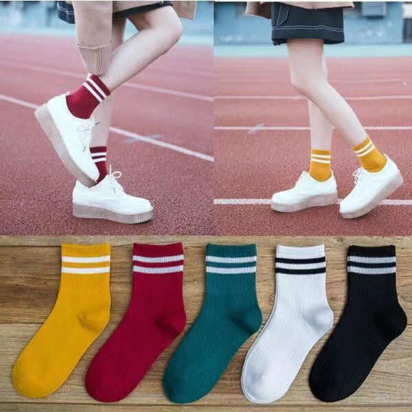 Sét 5 đôi vớ mềm hút ẩm tốt màu trơn phong cách thể dục thường ngày cho nữ