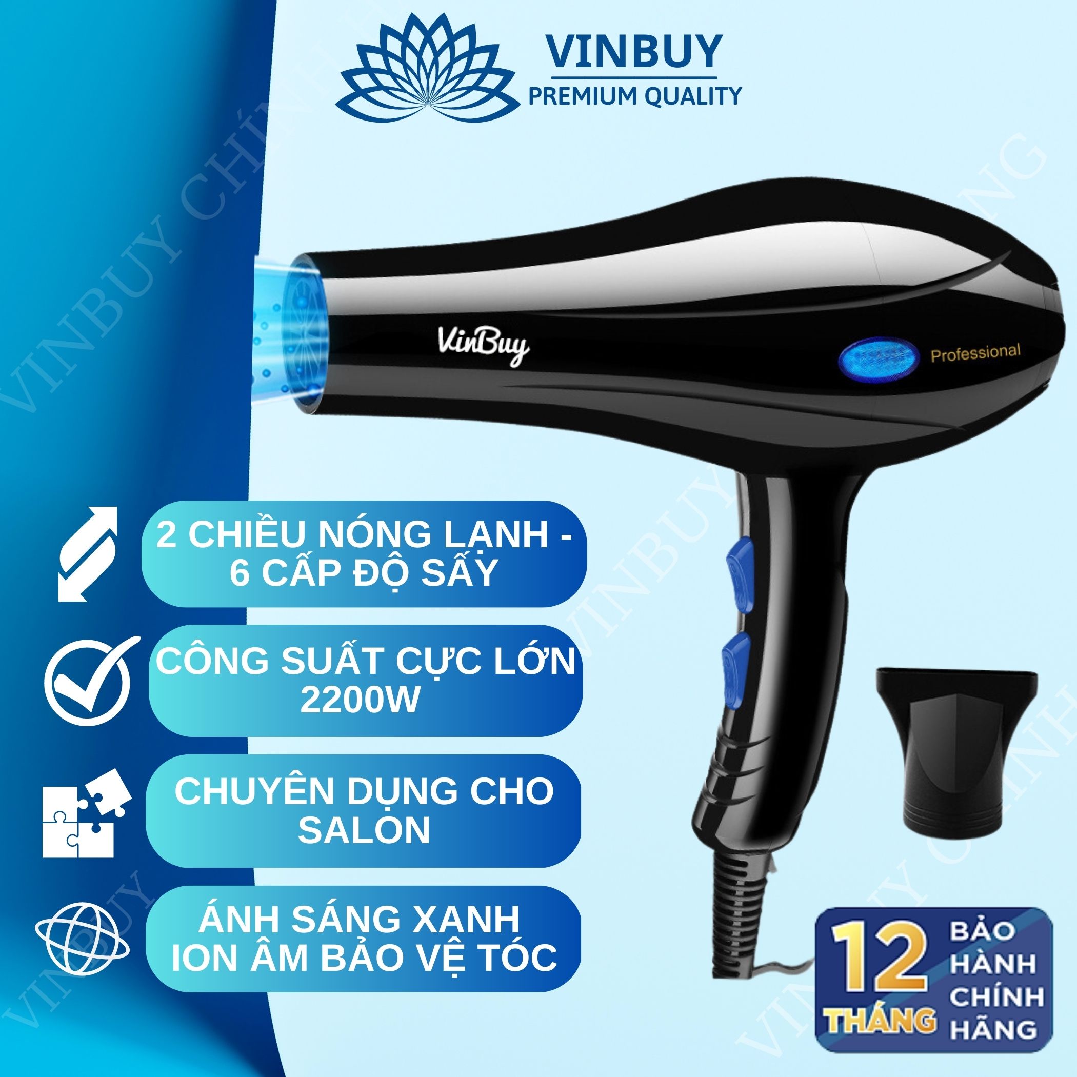 Máy Sấy Tóc Cao Cấp Công Suất Lớn 2200W Chuyên Dụng Cho Hair Salon - Máy Sấy Tóc Bổ Sung Ion Dưỡng Ẩm, Làm Mềm Mượt Tóc - Máy Sấy Tóc Cao Cấp Động Cơ Êm Ái, Ổn Định – Chính Hãng VinBuy