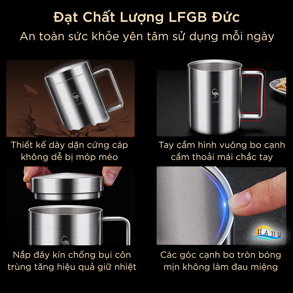 Ly Cốc Giữ Nhiệt Inox 316 Có Nắp Có Tay Cầm Mini Cao Cấp 420ml Đạt Chất Lượng LFGB Đức SSGP
