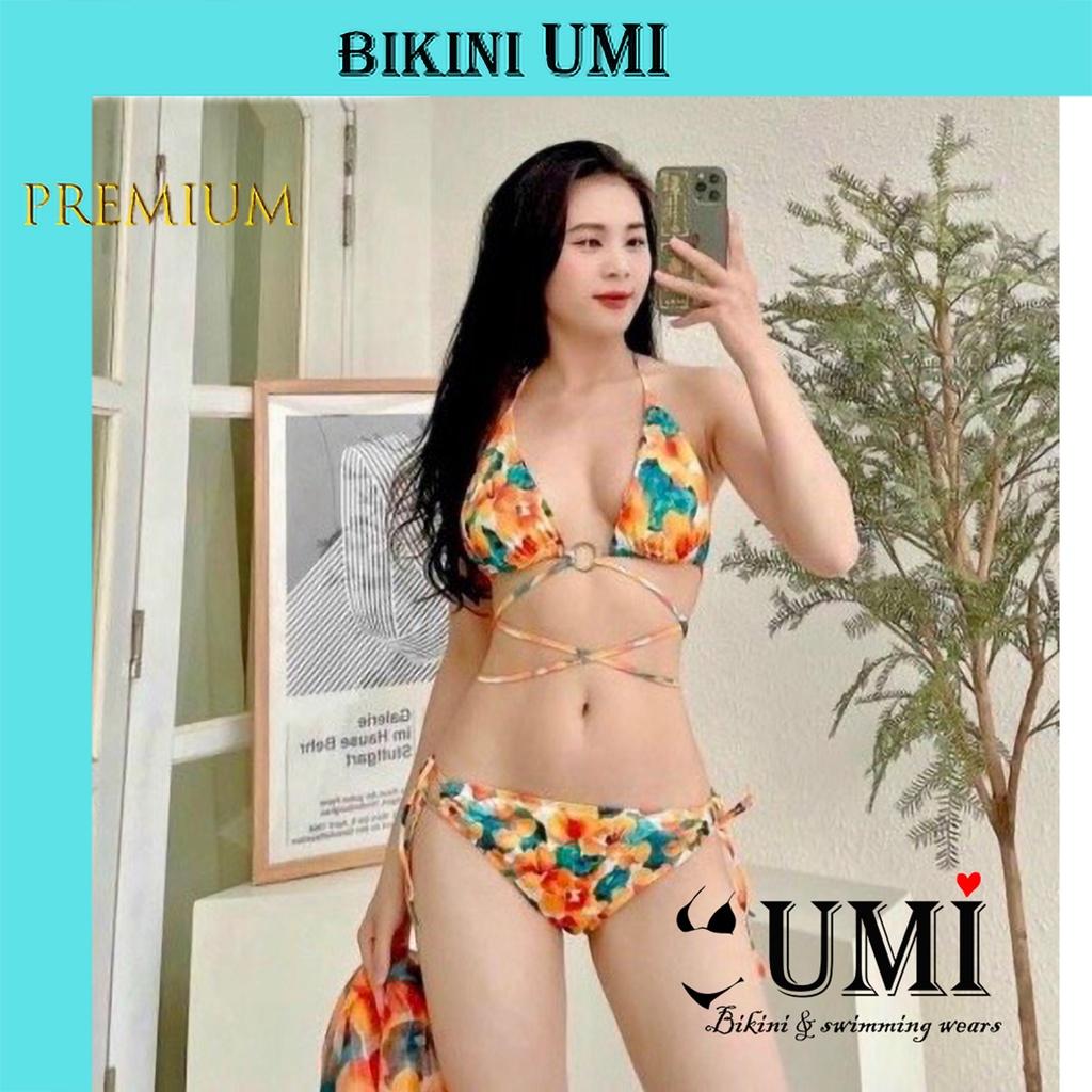 BIKINI 2 MẢNH TAM GIÁC HỌA TIẾT HOA CAM KÈM ÁO CHOÀNG CAO CẤP BIKINISTORE