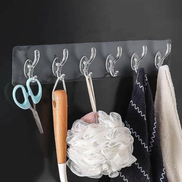 Thanh Treo Đồ Dán Tường 6 Móc Liền Mạch Trong Suốt Siêu Chắc Siêu Dính, Móc Dán Trong