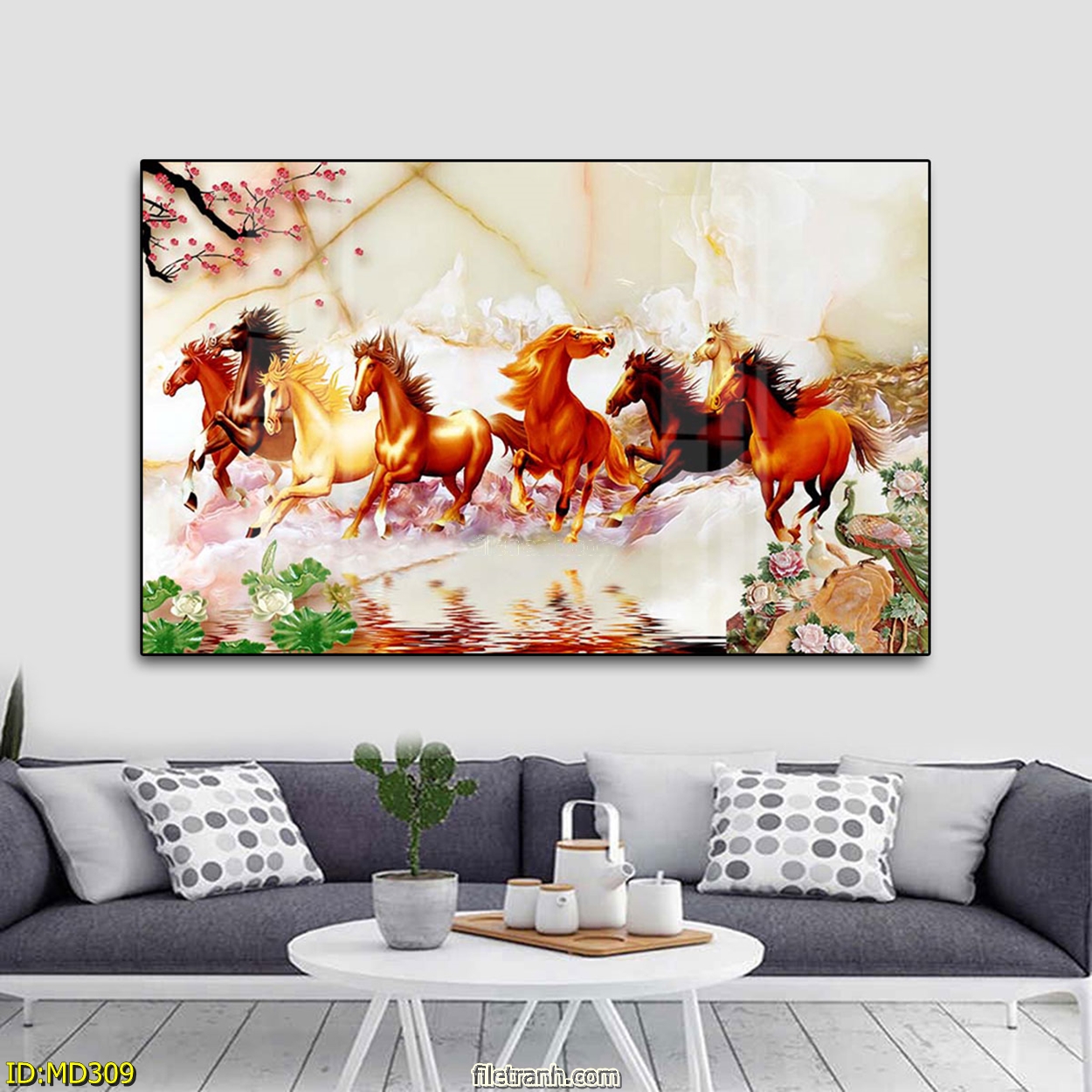 Tranh Bát Mã Phi Nước Đại Tài Lộc - Tranh Canvas Trang Trí Phong Thủy