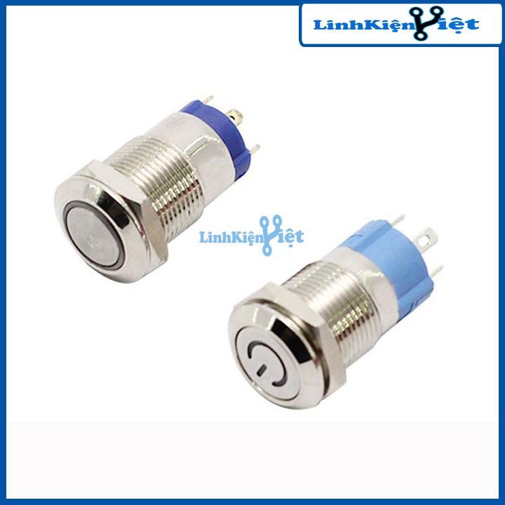 Nút Nhấn Đề Sắt Chống Nước Có Đèn Báo 12VDC-12mm Nhấn Giữ