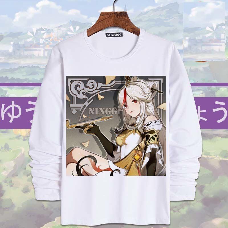 Anime Game Genshin Tác Động Áo Thun Dài Tay Hổ Phách Diluc Klee Nam Quần Áo Unisex Người Lớn Trẻ Em Áo Sơ Mi Mùa Xuân, Mùa Thu Trang Phục