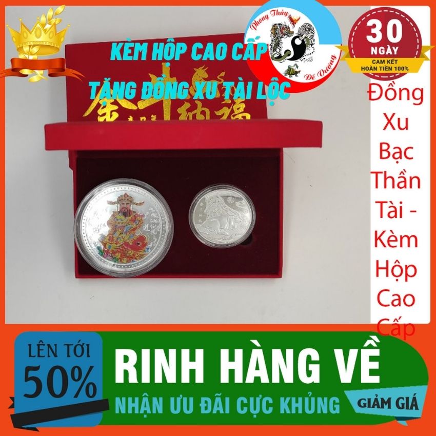 Đồng Xu Thần Tài Mạ Bạc – Kinh Doanh Phát Tài – Tiền Vào Như Nước – Thuận Buồm Xuôi Gió - Vật Phẩm Chiêu Tài Nạp Phúc - Thăng Quan Tiến Chức - Đắc Tài Đắc Lộc – Thần Tài