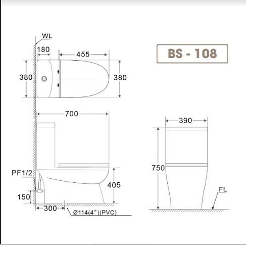 Bồn cầu một khối nắp đóng êm  BS-108