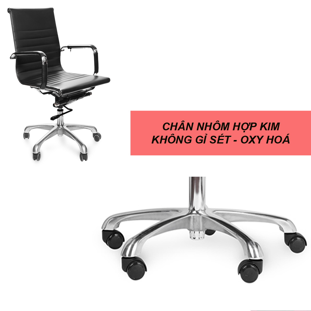 Ghế Văn Phòng Thời Trang Lưng Trung, Chân Xoay, Nệm PVC Êm Ái, Không Nóng Lưng AZP-M131-DEN