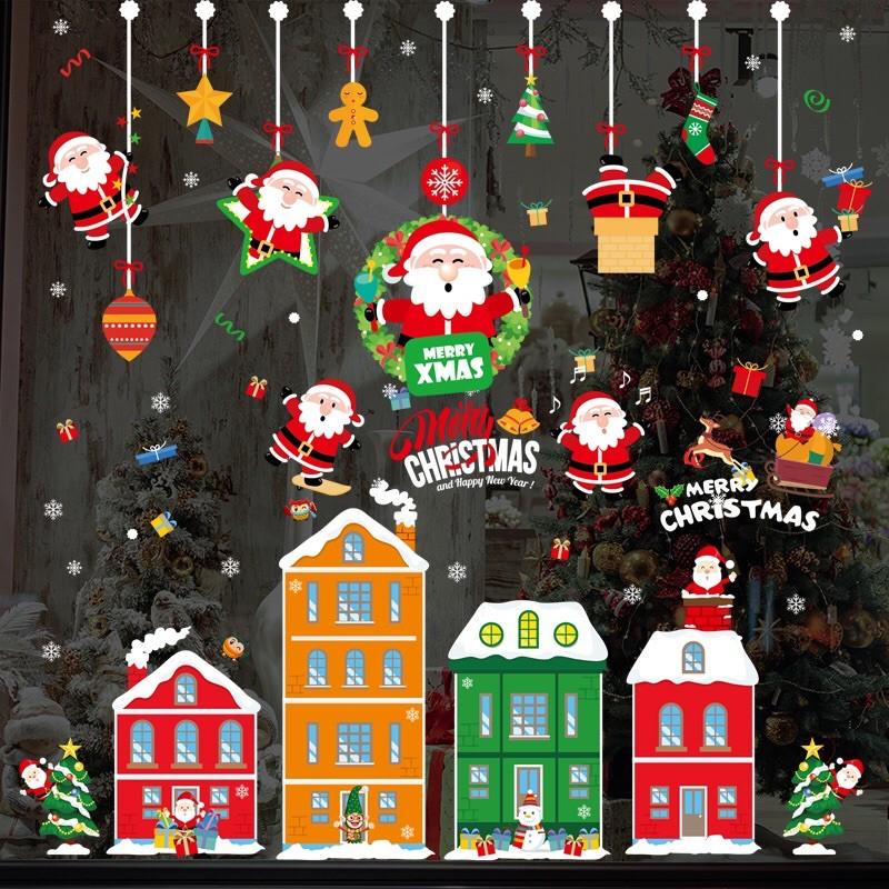 Combo Decal trang trí Noel - THÀNH PHỐ phối RÈM noel nhí đỏ