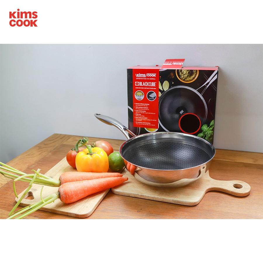 Chảo chống dính đáy từ sâu lòng 3 lớp đúc liền inox 304 Kims Cook Blackcube 24cm - 26cm -28cm - 30cm - 32cm , tặng 1 sạn inox