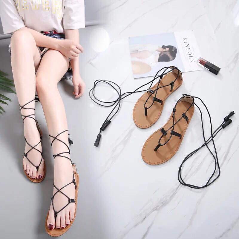 Sandal buộc dây tua rua sợi nhỏ vintage đi biển