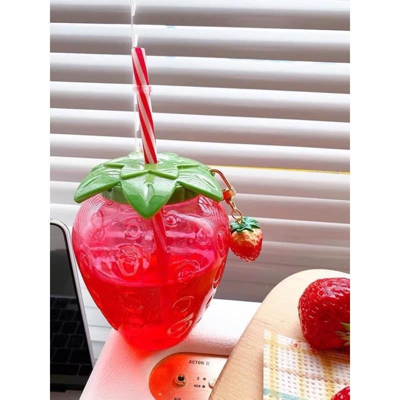 Cốc Hình Dâu Tây Bình Nước CUTE , Hot Trend ComBo 3 Món