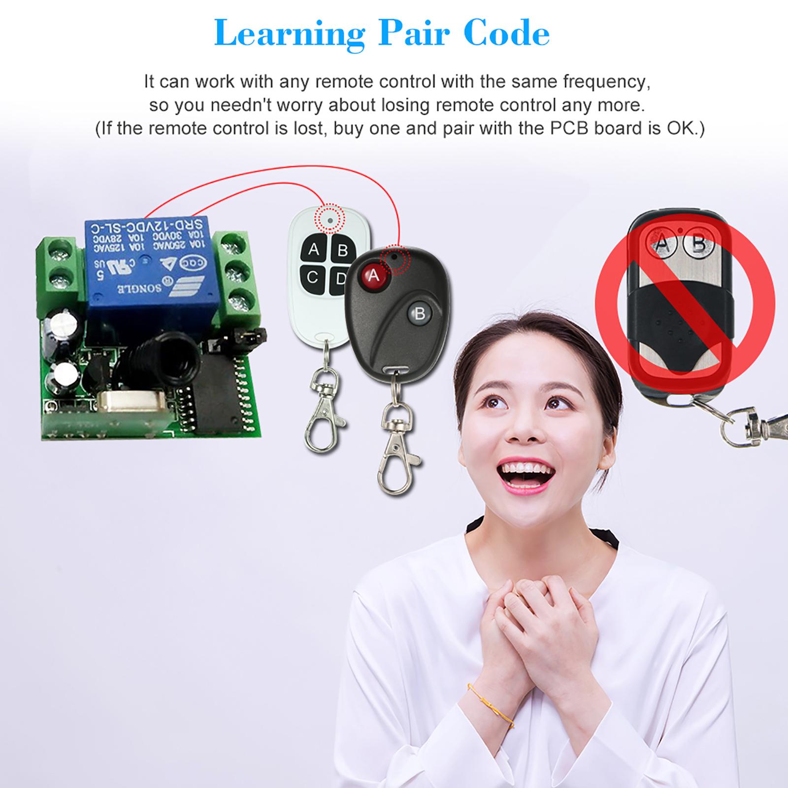 Smart Home 433Mhz DC 12V 1CH Wireless Remote Switch Relay Receiver Transmitter Universal Remote Control Switch Module and 1PCS RF Transmitter Remote Controls 1527