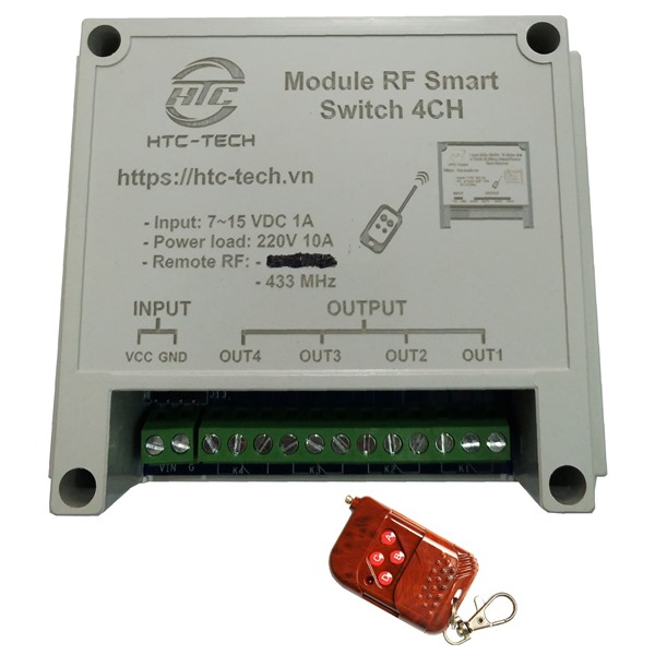 Module  HTC TECH điều khiển đóng ngắt 4 Relay bằng sóng RF 433MHz  - BUX - Hàng Chính Hãng