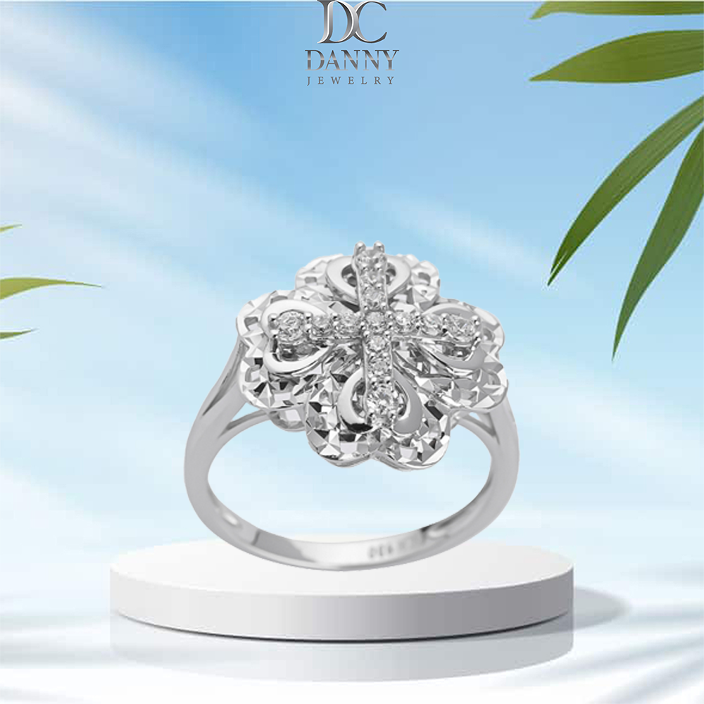 Nhẫn Nữ Danny Jewelry Bạc 925 Xi Bạch Kim Kiểu Dáng Cỏ 4 Lá May Mắn KI4GZ008